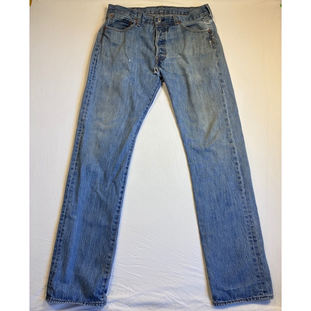 Levi's 501 Men's Jeans 34x36 Blue Denim Straight Button Fly 5 Pocket Thrashed